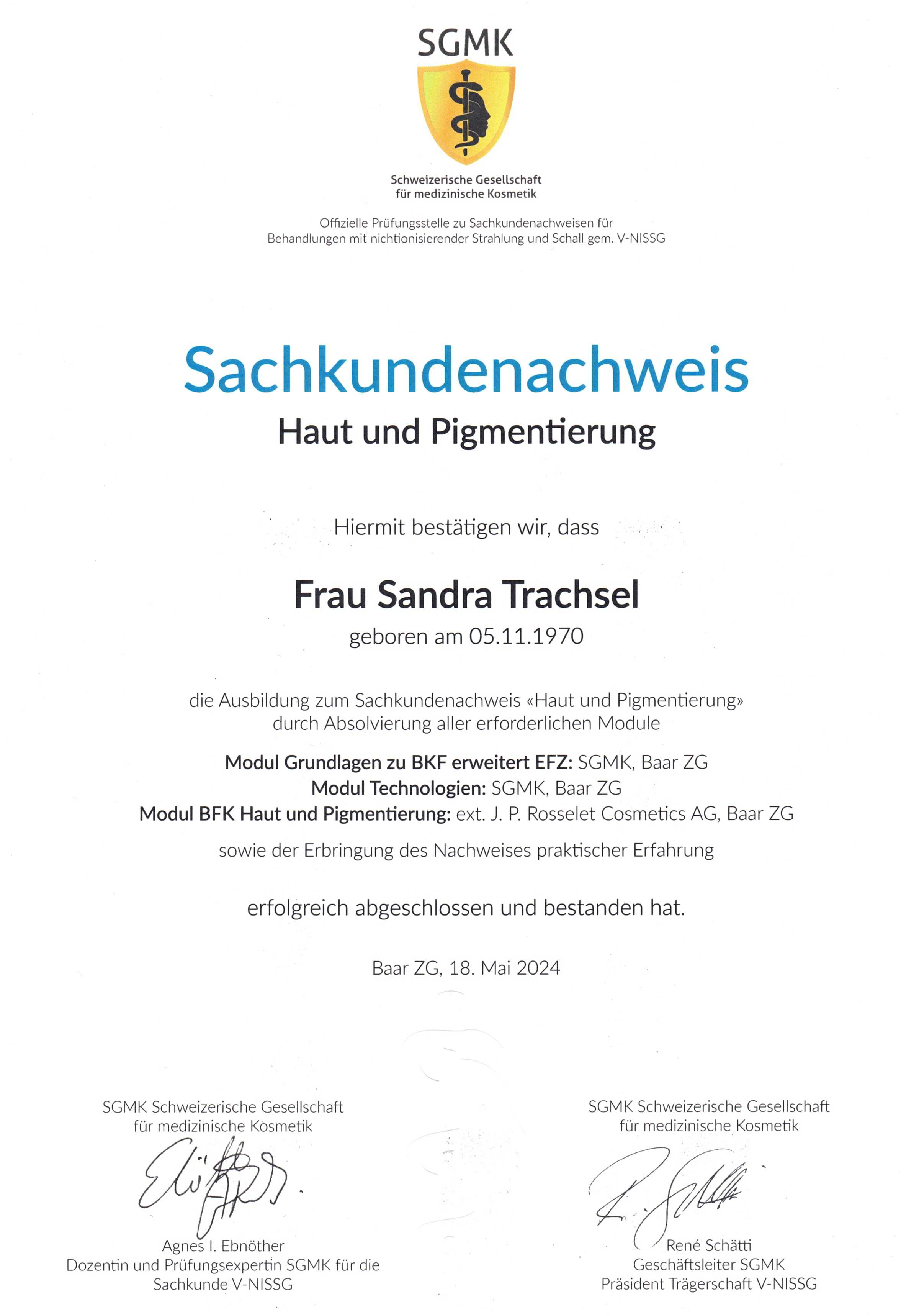 Sandra Trachsel Sachkundennachweis